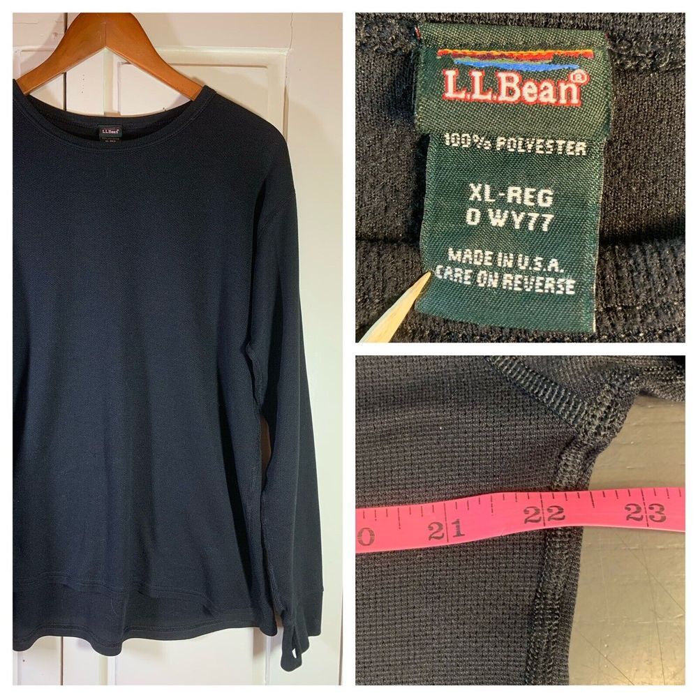 LL Bean PowerDry Base Layer Shirt Men's‎ Size XL Black Lightweight Made In USA